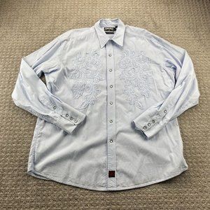 Panhandle Slim Western Shirt Men Extra Large XL Blue Button Up Pearl Snap Cowboy